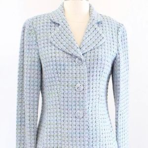 Talbots Womens Light Blue Green Tweed Skirt & Blazer Suit Set Size 4 Career